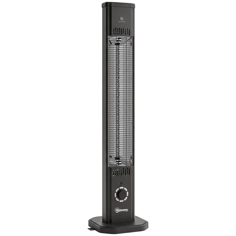 Black standing patio infrared heater with mesh heating tube and control dial