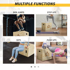 Natural wooden plyometric box for multi-exercise training with HOMCOM logo