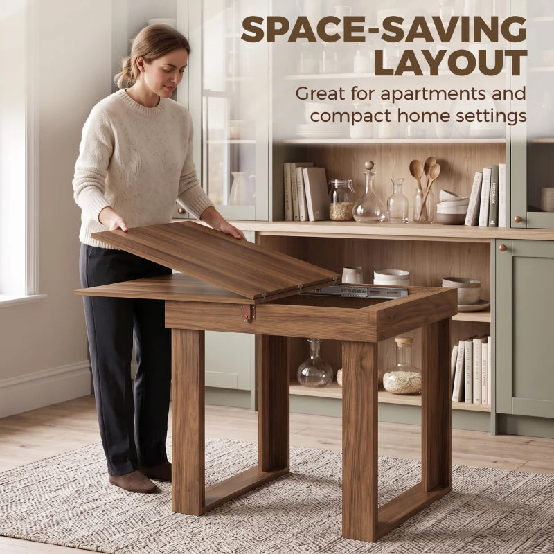 Space-saving folding dining table with wood-effect top and storage drawer