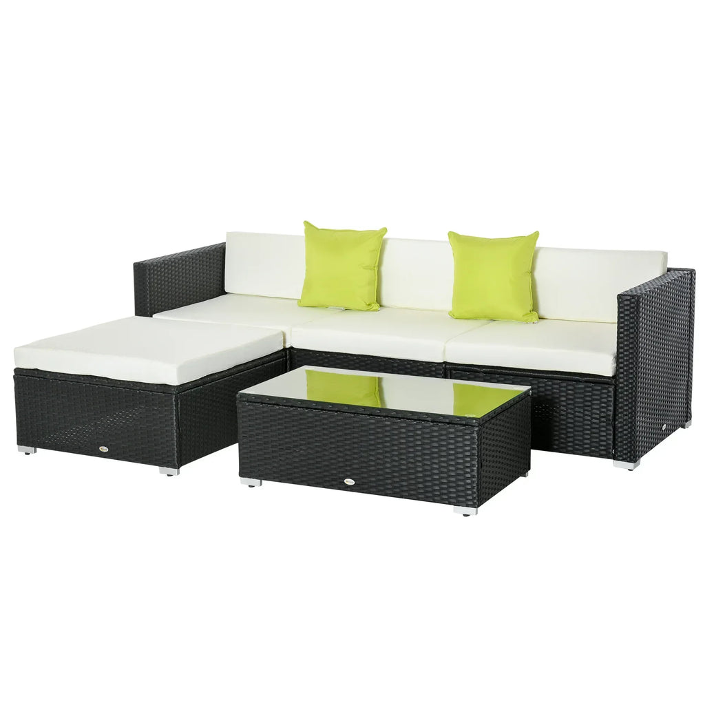 White Rattan Garden Furniture 4-Seater Outdoor Sofa Set with Coffee Table - White - Bobobiy