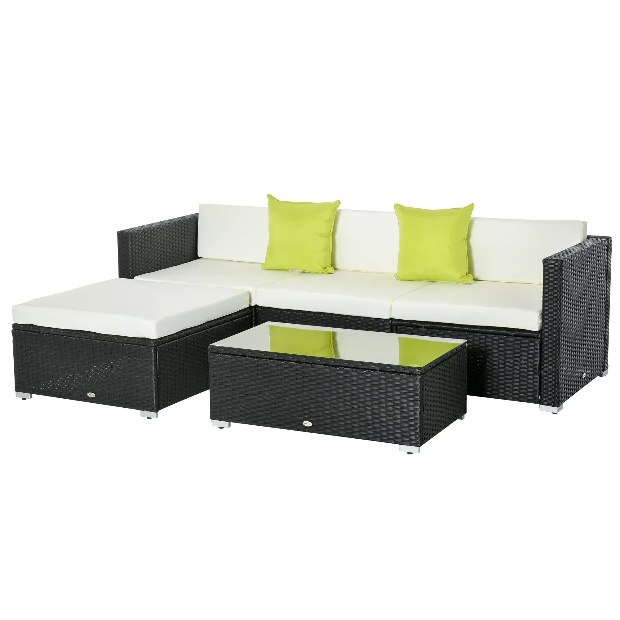 White Rattan Garden Furniture 4-Seater Outdoor Sofa Set with Coffee Table - White - Bobobiy