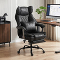 Black executive office chair with tufted back, reclining function, and casters