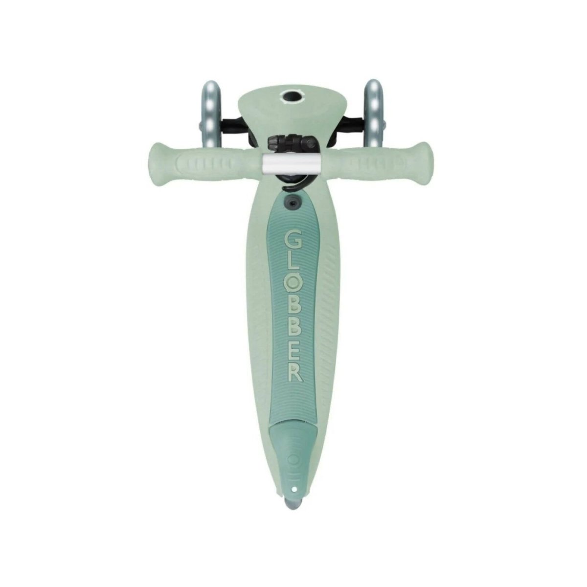 Globber pistachio scooter front with two handle grips and stamped front panel