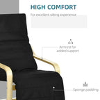 Black upholstered armchair with bentwood armrest and padded seat, close-up