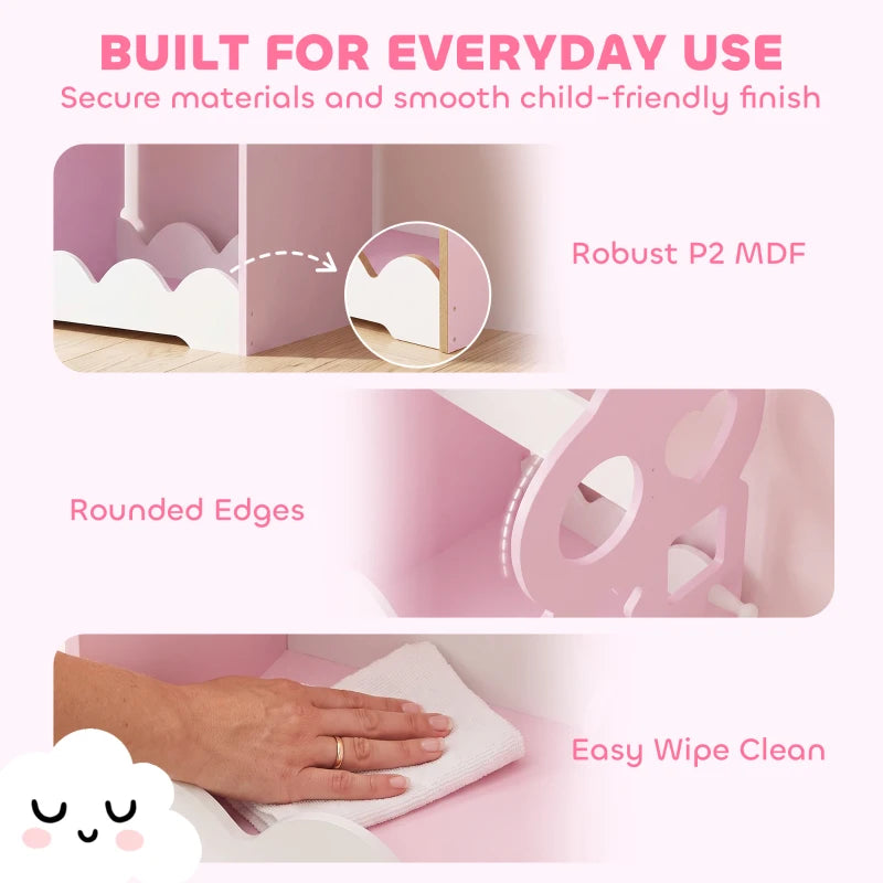 Kids pink wardrobe with smooth MDF, rounded edges, and easy-wipe clean finish