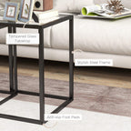 Black nesting table with tempered glass tabletop, steel legs, and protective foot pads