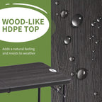 Dark grey wood-look HDPE table top surface with raindrop pattern