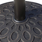 Dark bronze round parasol base with textured floral pattern and center pole