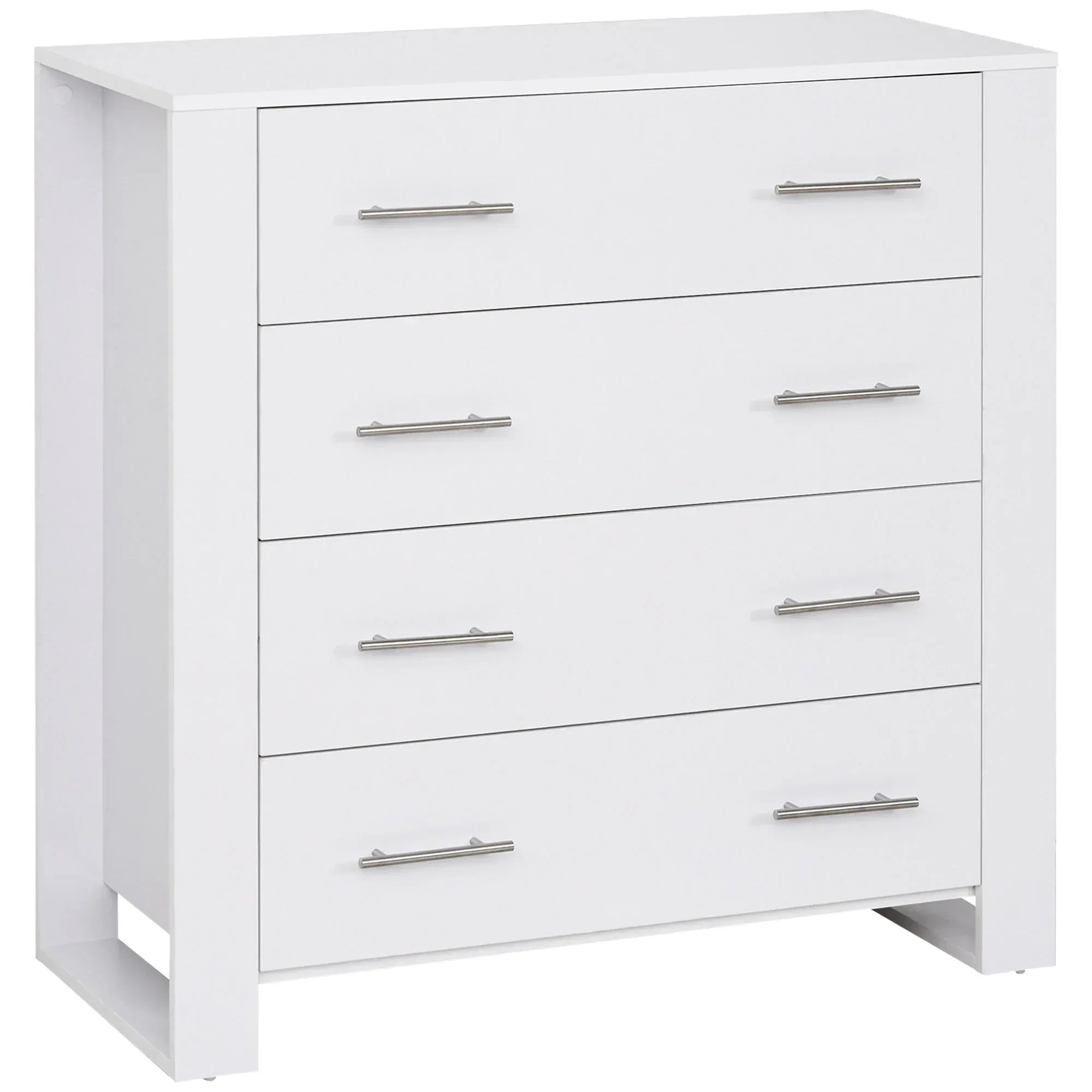 Chest Of 4 Drawers Storage Cabinet Bedroom Clothes w/Metal Handles Base Freestanding Unit Furnishing Living Room White - Bobobiy