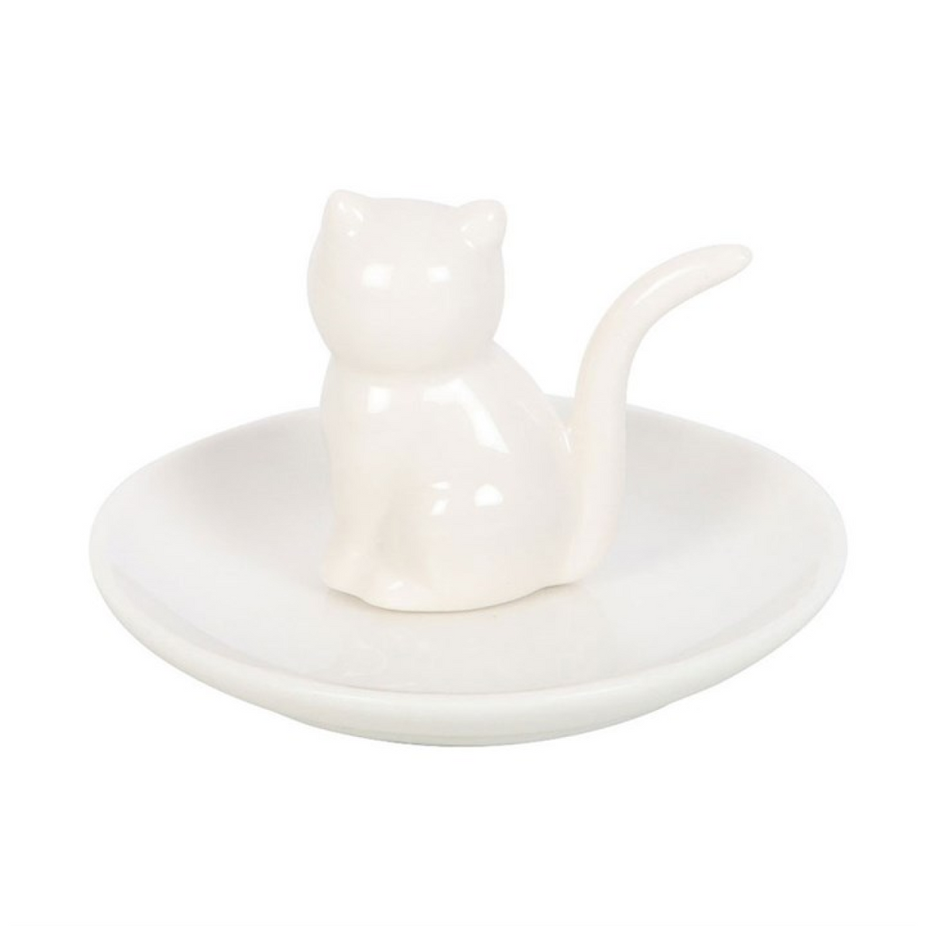 Sitting White Cat Face Trinket Dish