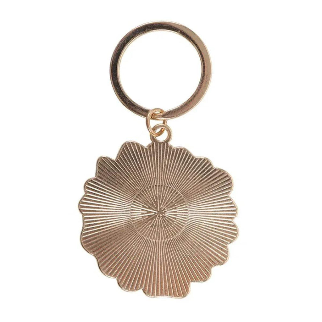 Gold-toned shell-shaped keyring charm with metal ring