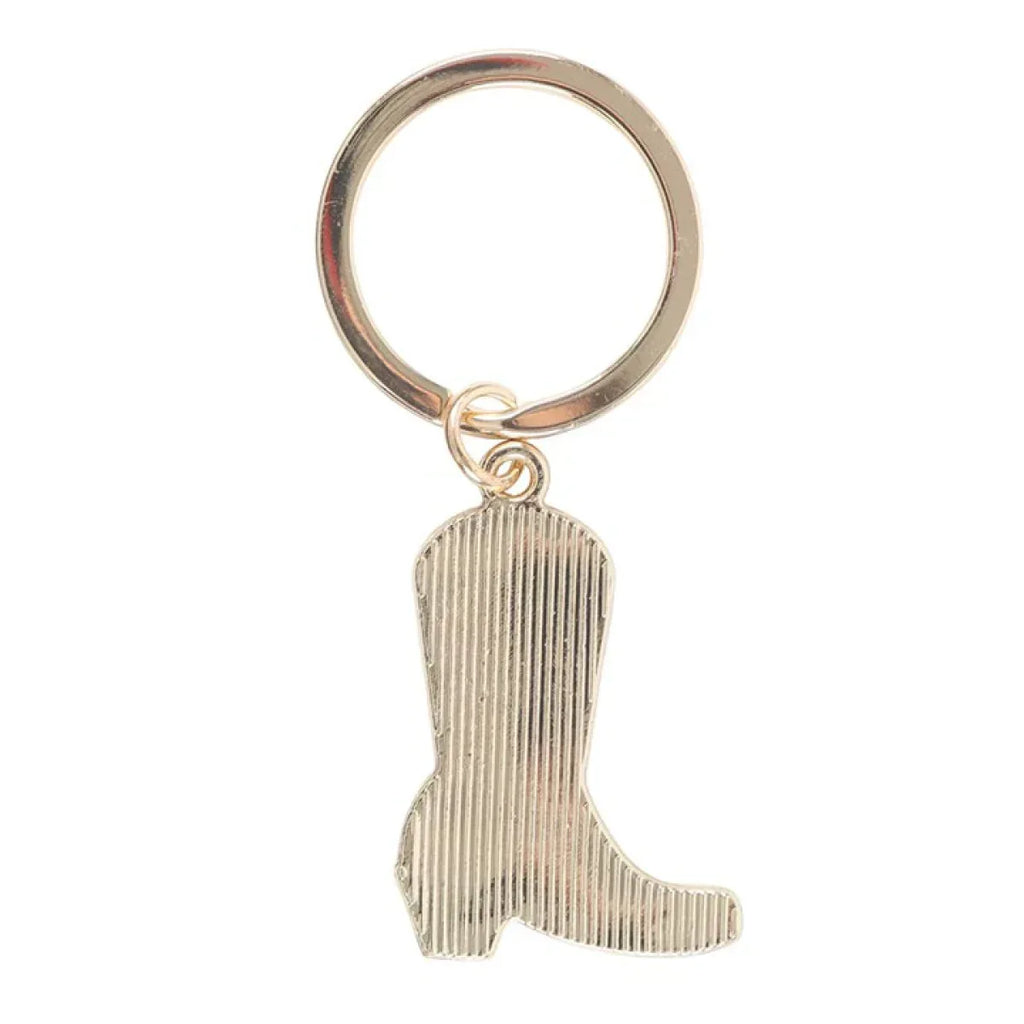 Gold-tone key ring with silver cowboy boot-shaped charm
