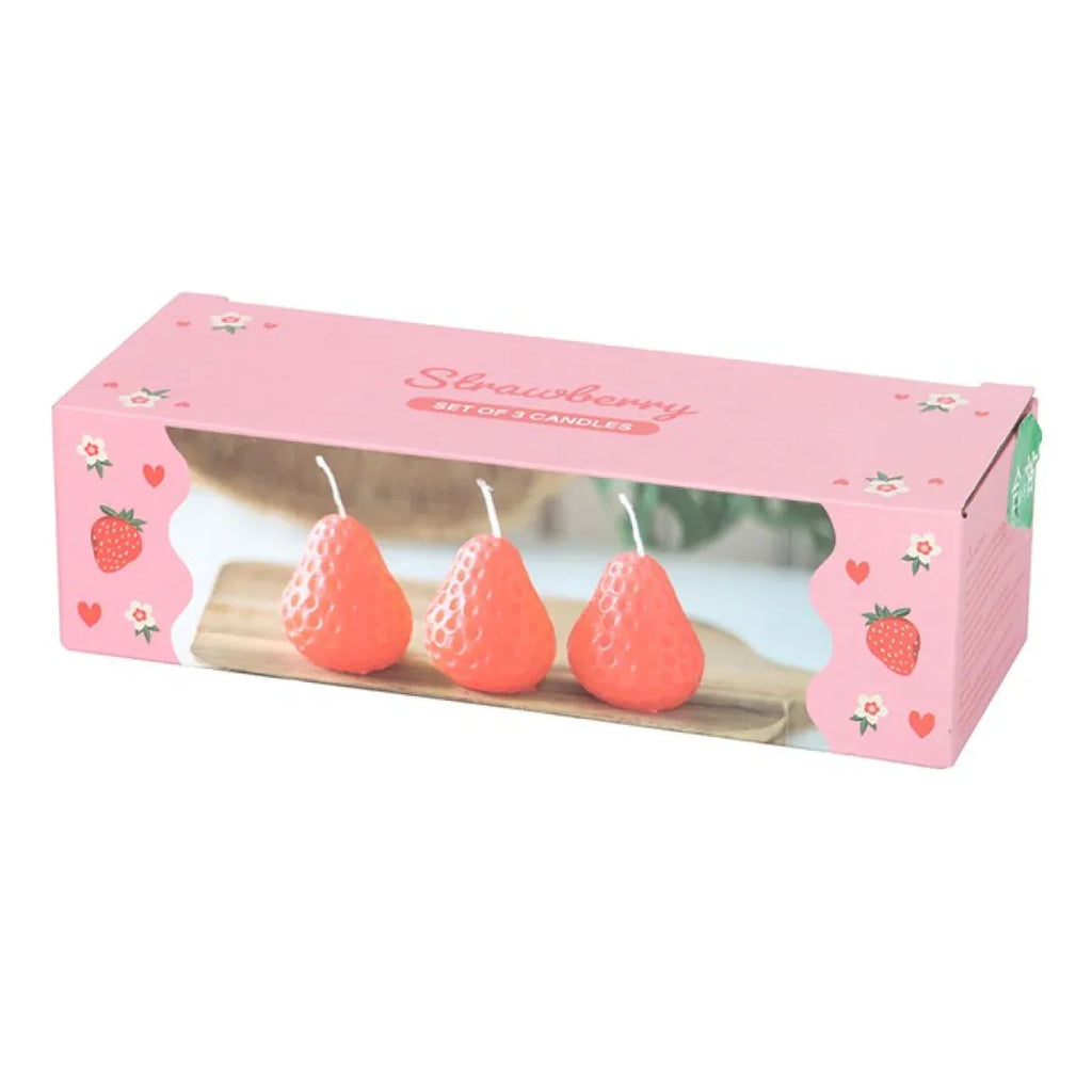 Set of 3 Strawberry Shaped Candles - Bobobiy