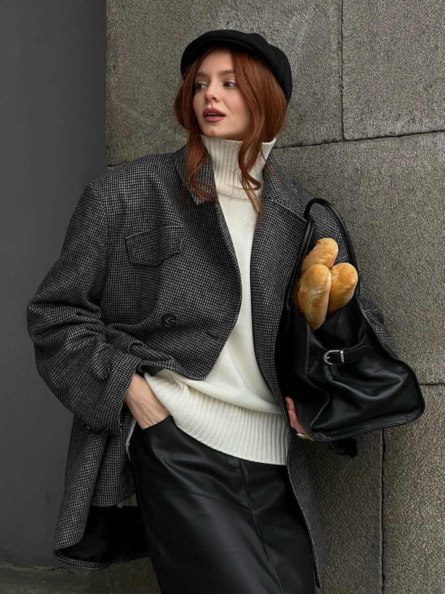 Mid-Length Double-Breasted British-Style Wool Coat