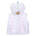Lilac hooded baby quilted vest with full zipper and small yellow daisy print