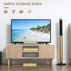 Wood-effect TV cabinet with open shelf area and sliding-door cupboard storage