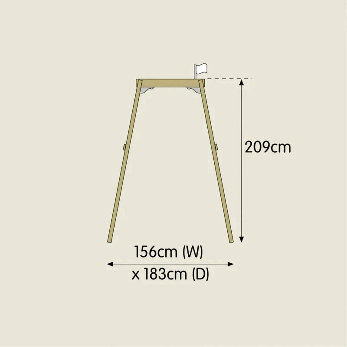 Wooden single swing dimensions: 209cm height, 156cm width, 183cm depth.