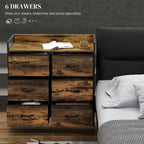Rustic brown chest with six fabric drawers and a raised display shelf