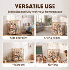 Wooden stuffed animal storage zoo organizer styled in multiple home room settings