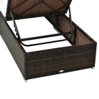 Brown rattan sun lounger base with underside frame and open storage area