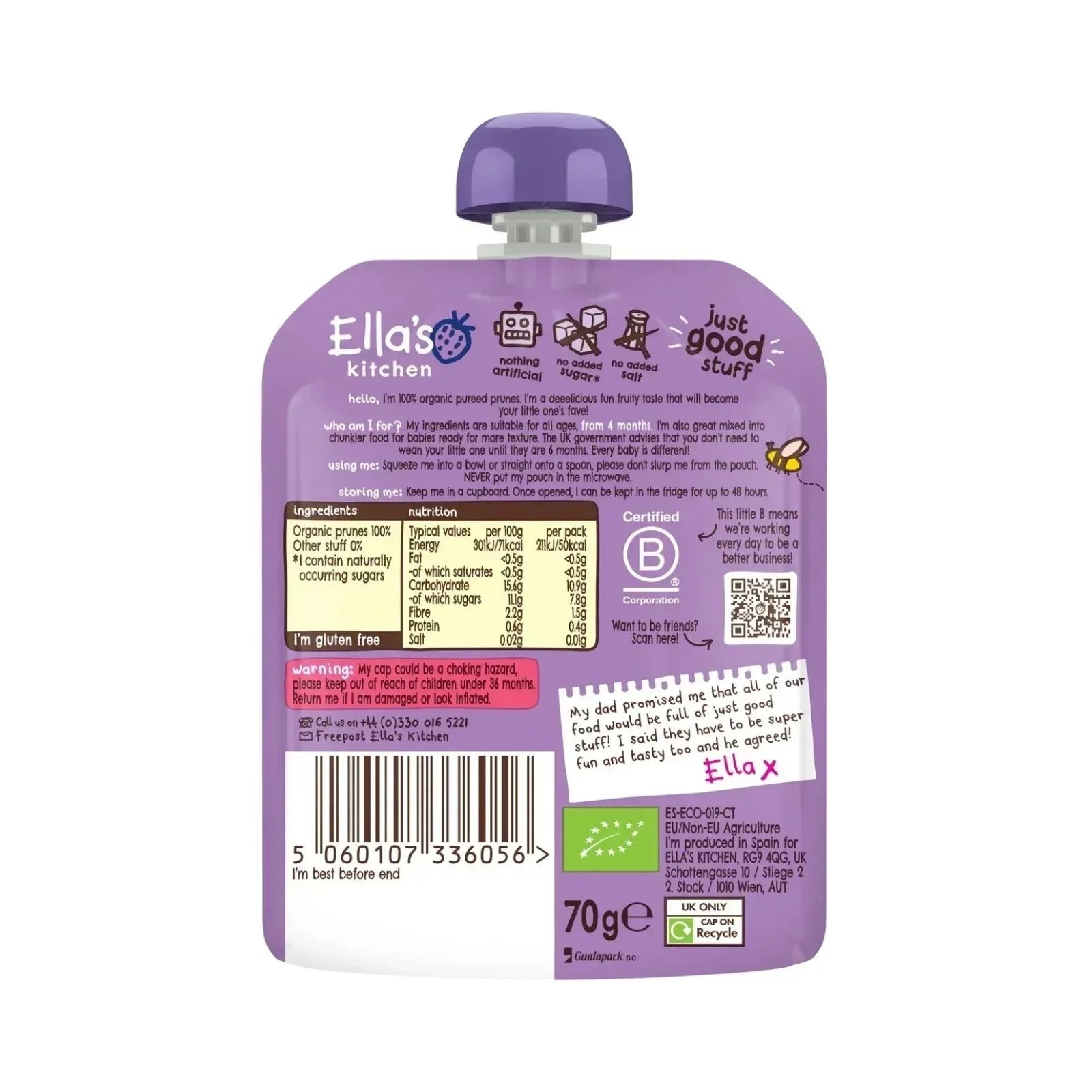 Ella's Kitchen Organic Prunes First Tastes Baby Food Pouch 4+ months 70g - Bobobiy