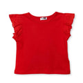 Red short-sleeve baby blouse with embroidered eyelet ruffle sleeves