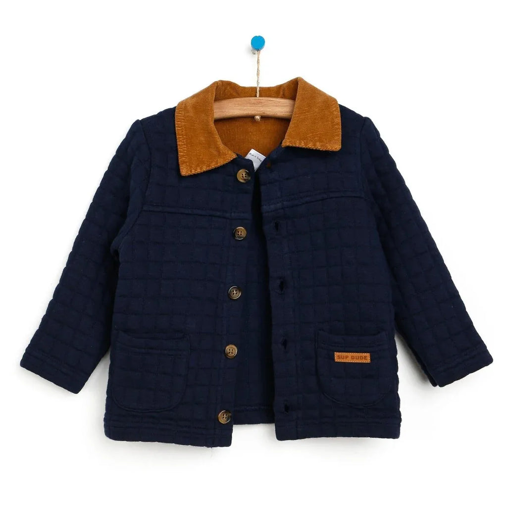 Tuffy Quilted Cardigan - Navy Blue - Bobobiy