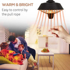 Black hanging halogen patio heater with pull rope control