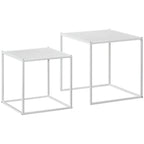 White square nesting coffee table set of 2 with open steel frame and flat tops