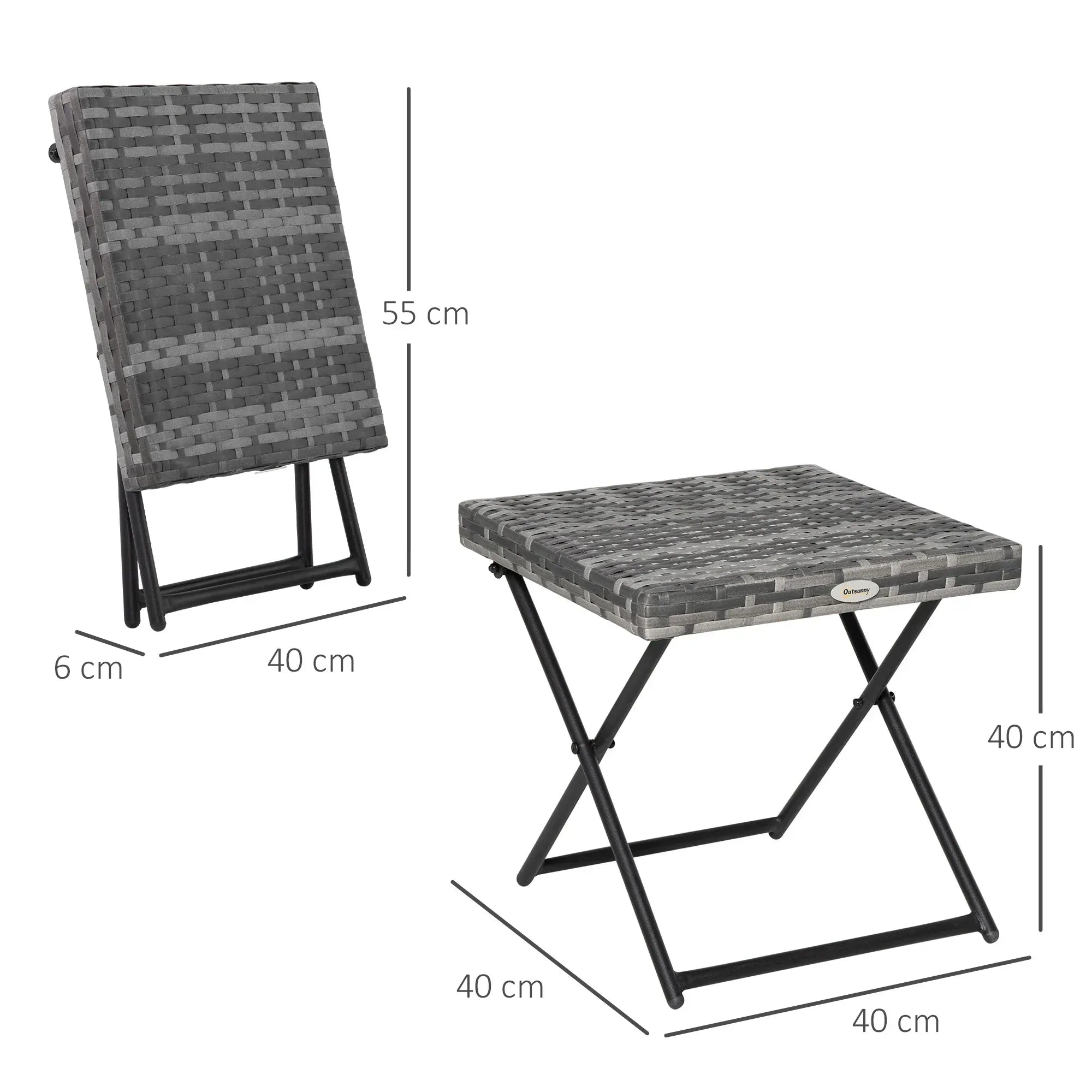 Square PE Wicker Rattan Folding Table,Weather Resistant Wicker Weave Side Table with Steel Frame, Grey - Bobobiy