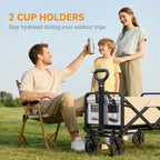 Dark grey cargo wagon trolley with two cup holders mounted on the front handle