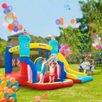Kids inflatable bounce house with slide and water pool, multi-color, outdoor use