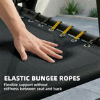 Black texteline seat with elastic bungee ropes and armrest frame on folding chair