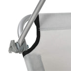 Light grey sun lounger seat fabric with black trim and metal folding frame hinge