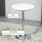 White round bar table with sleek easy-clean surface and chrome metal base
