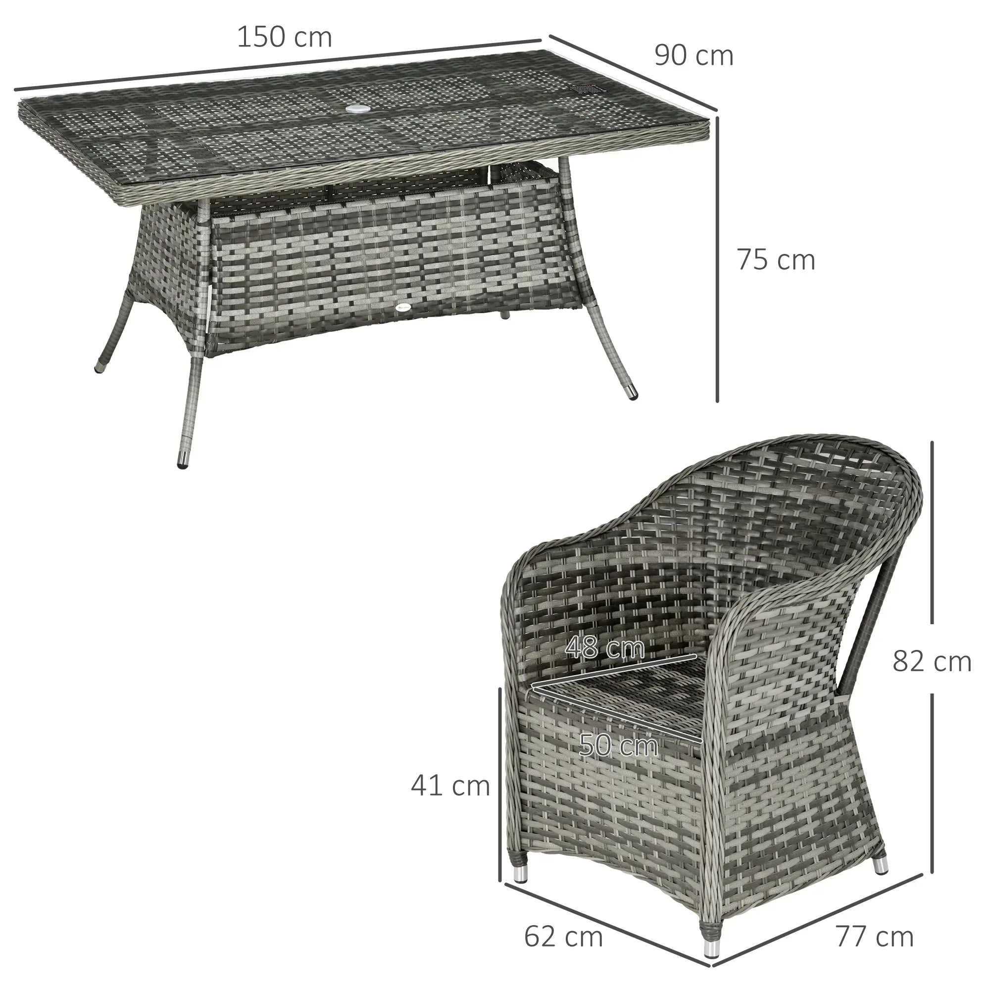 Seven-Piece Rattan Dining Set - Grey - Bobobiy