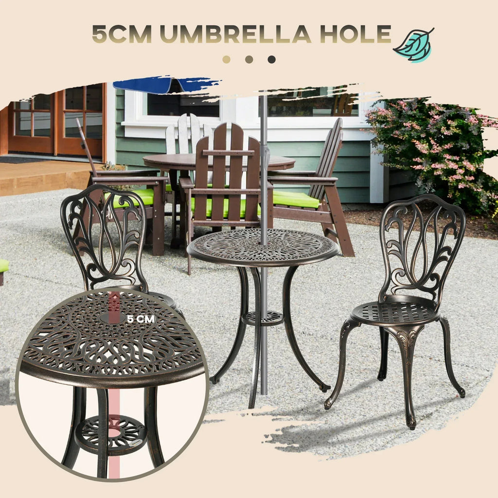 3 Piece Garden Bistro Set Aluminium Outdoor Furniture Set for 2 Patio Chairs and Table with Umbrella Hole Bronze Tone - Bobobiy