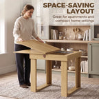 Space-saving folding dining table with oak-effect finish and open under-storage