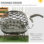 Outdoor egg chair with gray cushion and foldable basket base design