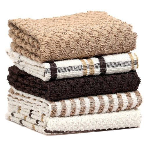 5 Pack Super Absorbent Check Quick Drying Cotton Terry Kitchen Tea Towels Durable Versatile Dish Towels for Home and Professional Use 45cm x 65cm