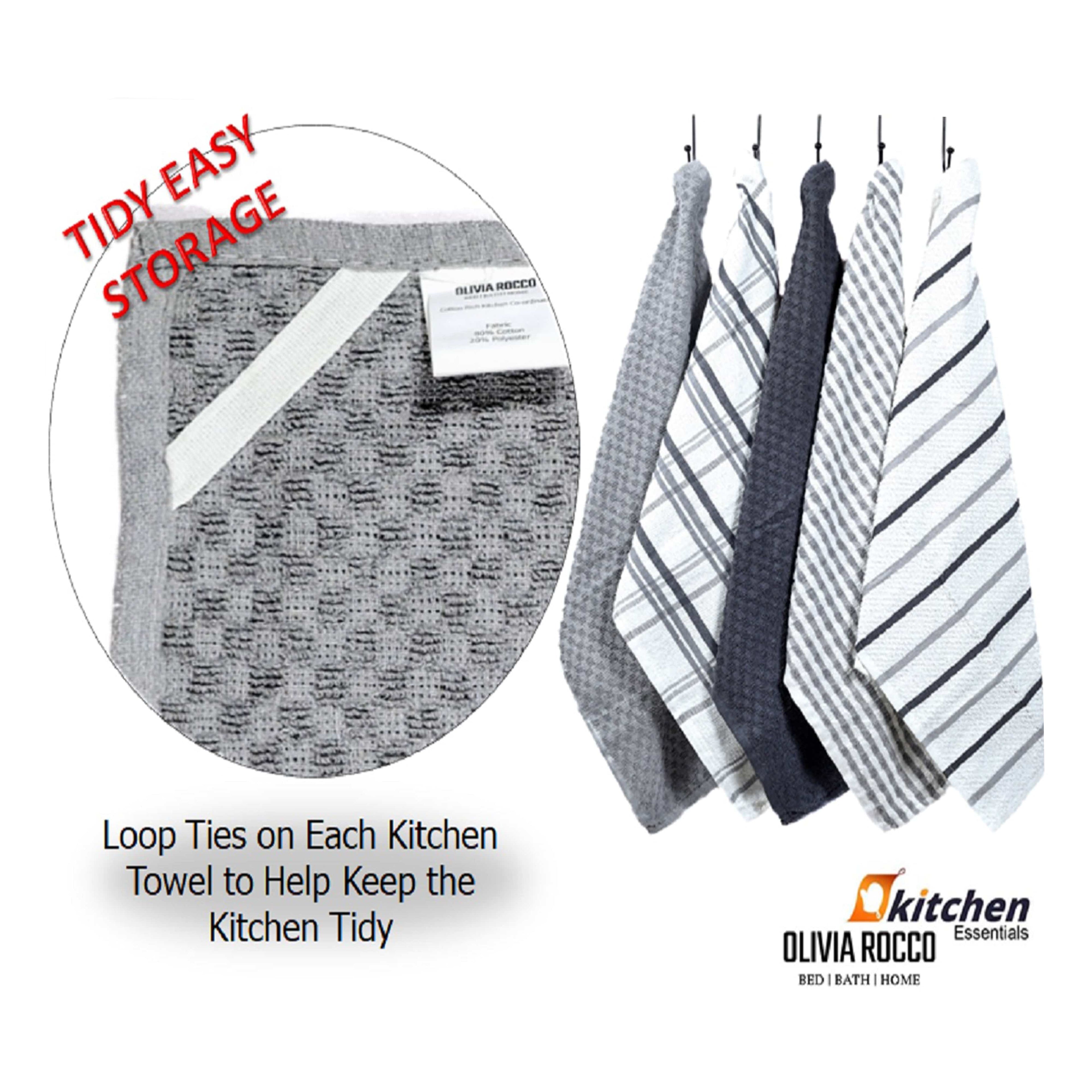 5 Pack Super Absorbent Check Quick Drying Cotton Terry Kitchen Tea Towels Durable Versatile Dish Towels for Home and Professional Use 45cm x 65cm