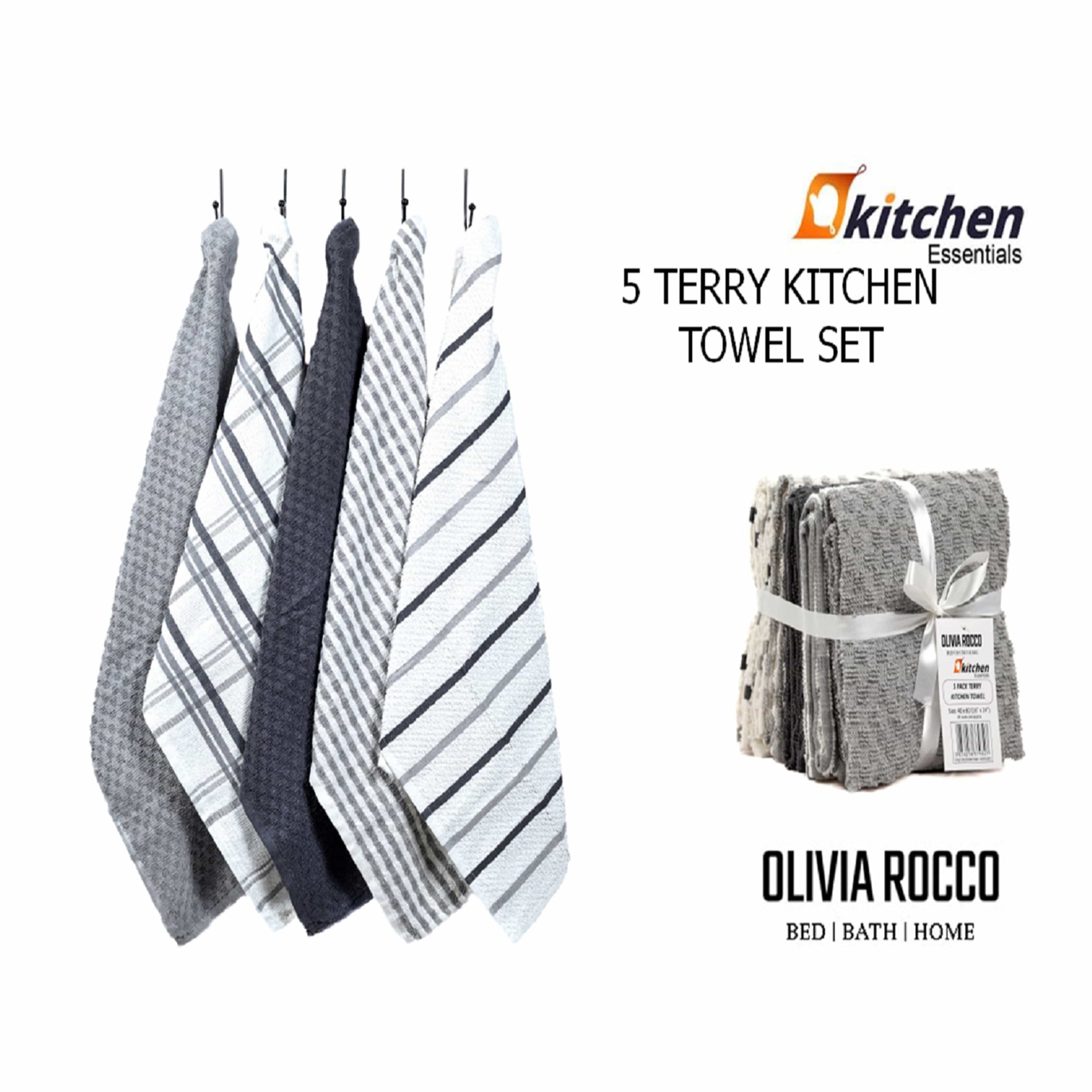 5 Pack Super Absorbent Check Quick Drying Cotton Terry Kitchen Tea Towels Durable Versatile Dish Towels for Home and Professional Use 45cm x 65cm