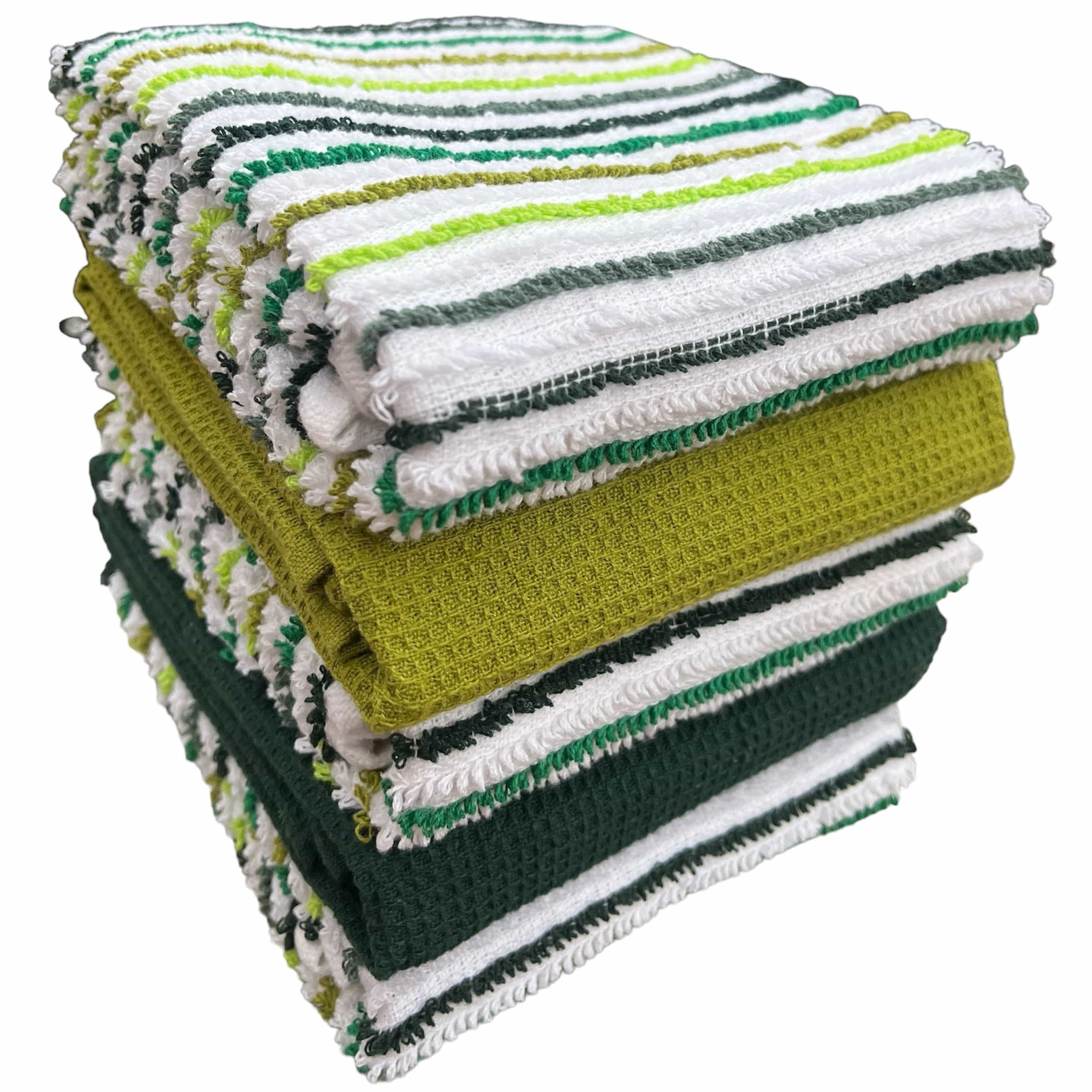 5 Pack Super Absorbent Cotton Kitchen Tea Towels Striped Quick Drying Reusable Ribbed Waffle 45cm x 65cm