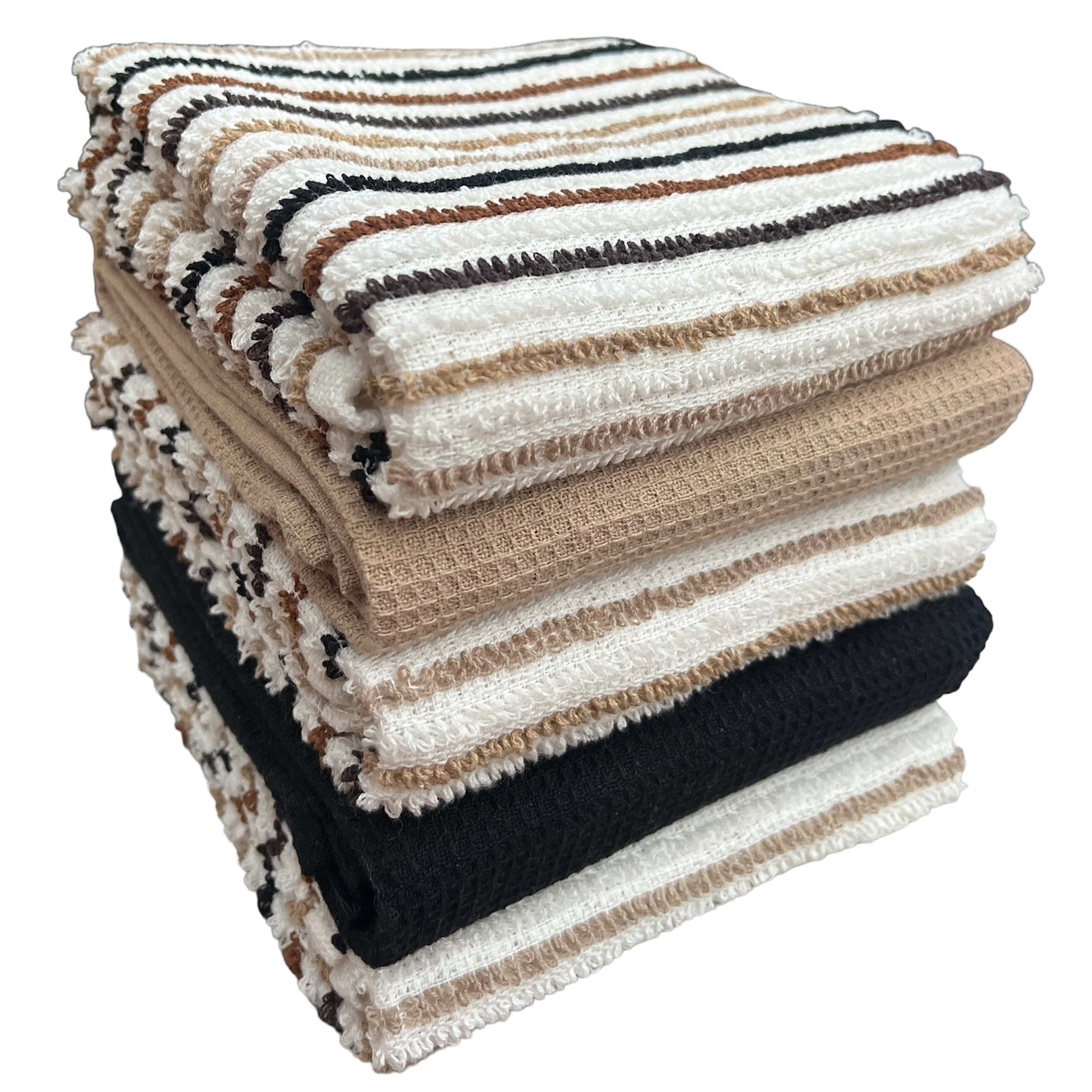 5 Pack Super Absorbent Cotton Kitchen Tea Towels Striped Quick Drying Reusable Ribbed Waffle 45cm x 65cm