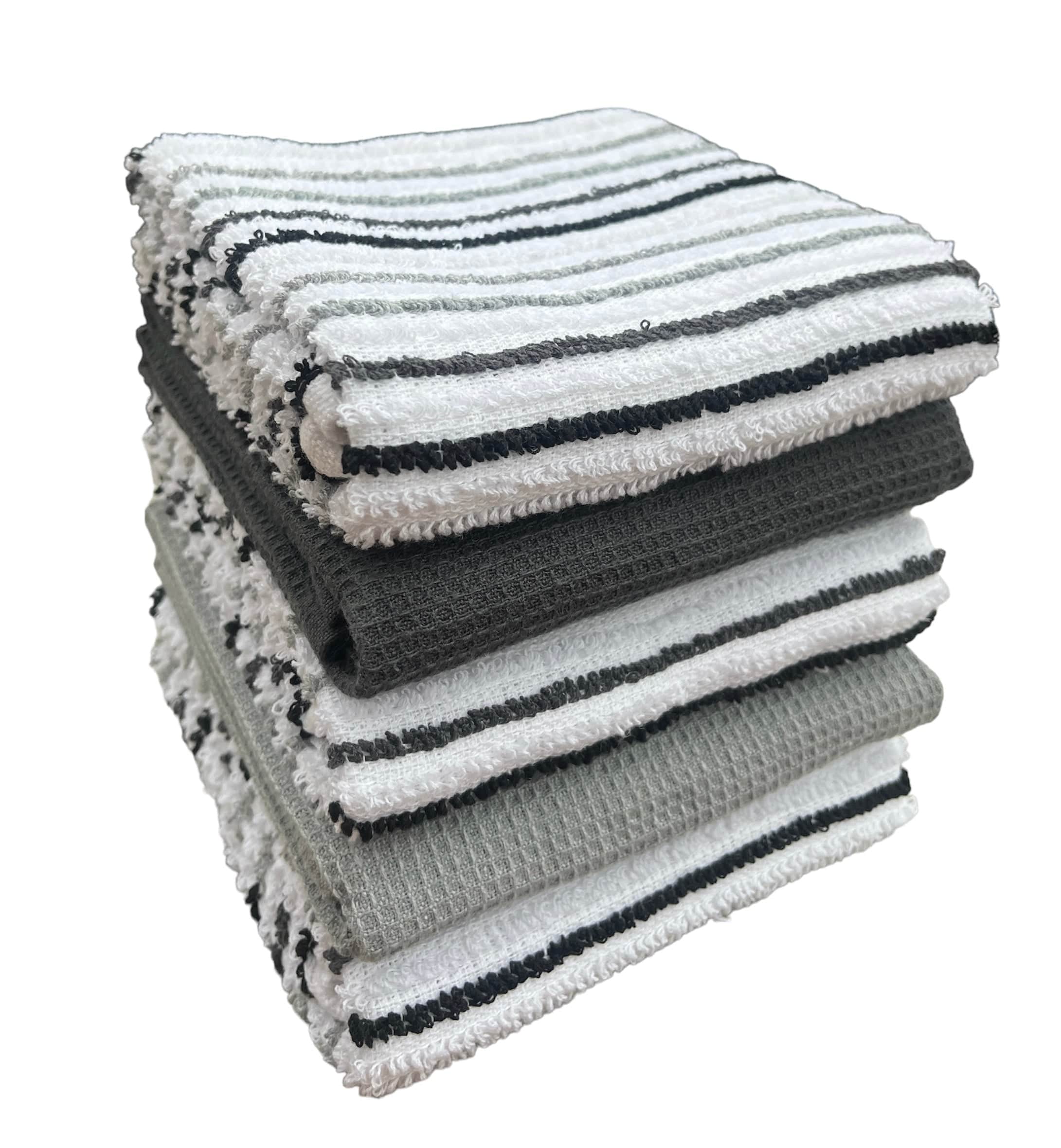 5 Pack Super Absorbent Cotton Kitchen Tea Towels Striped Quick Drying Reusable Ribbed Waffle 45cm x 65cm
