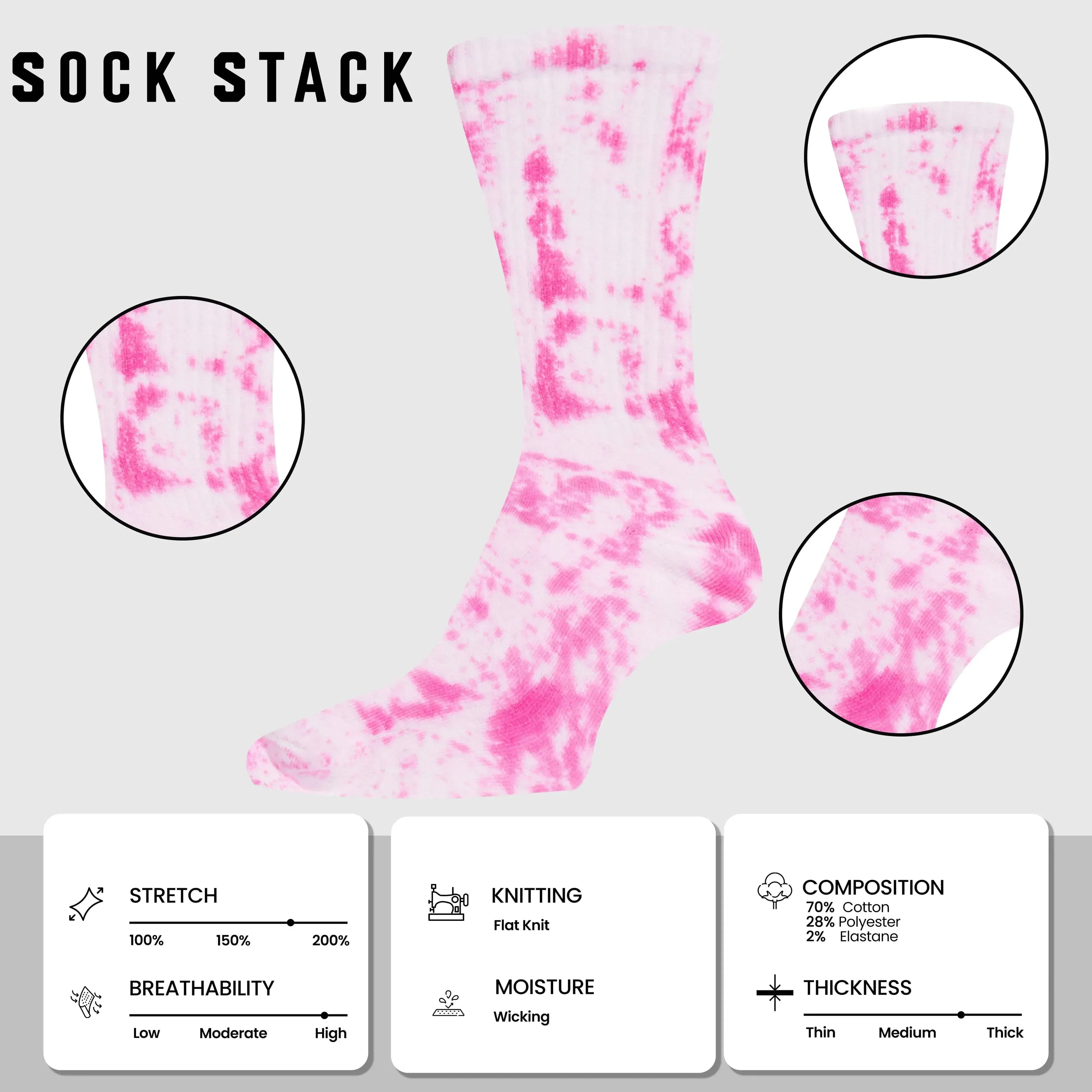 5-pack-tie-dye-sport-socks-cotton-durable-blend-for-casual-everyday-designer-wear-unisex-by-sock-stack-socks-1177103785 - Bobobiy