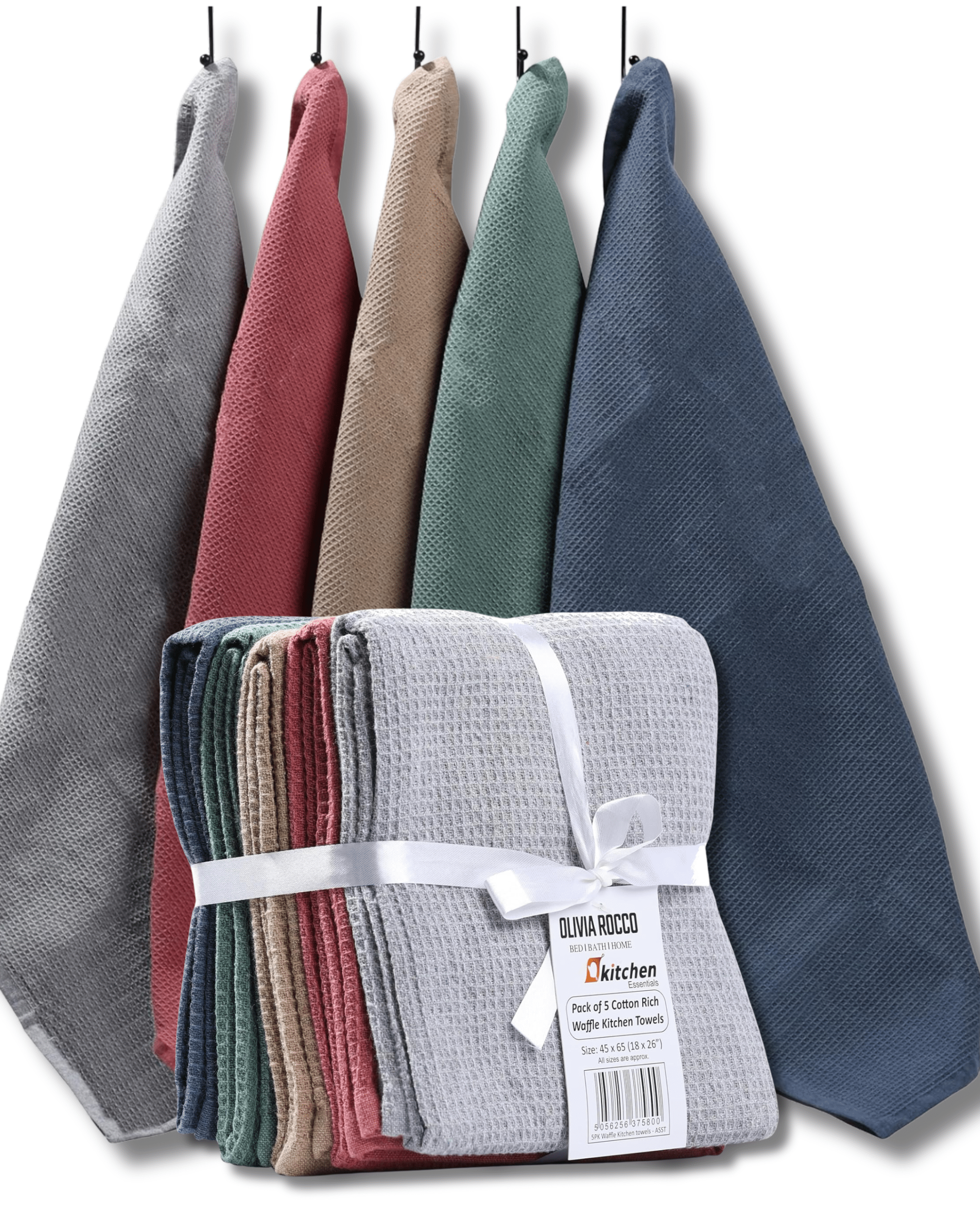 5 Pack Ultra Absorbent Waffle Kitchen Tea Towels High-Quality Soft Cotton Assorted Colours Durable for Home and Catering Use
