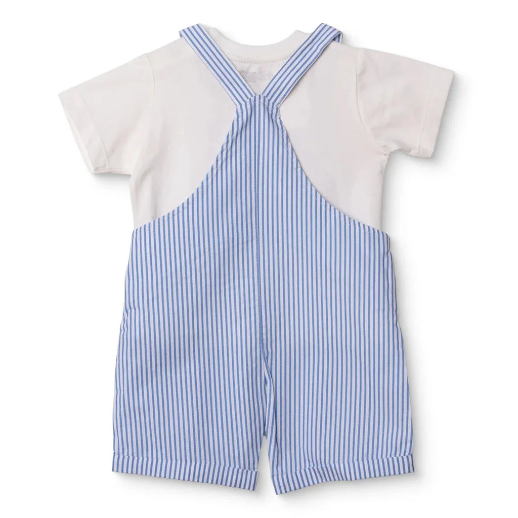 HelloBaby Boys Dungarees & T-shirt Nautical Print Buttoned Little Sailor Crew Neck Above the Knee Sh - Blue