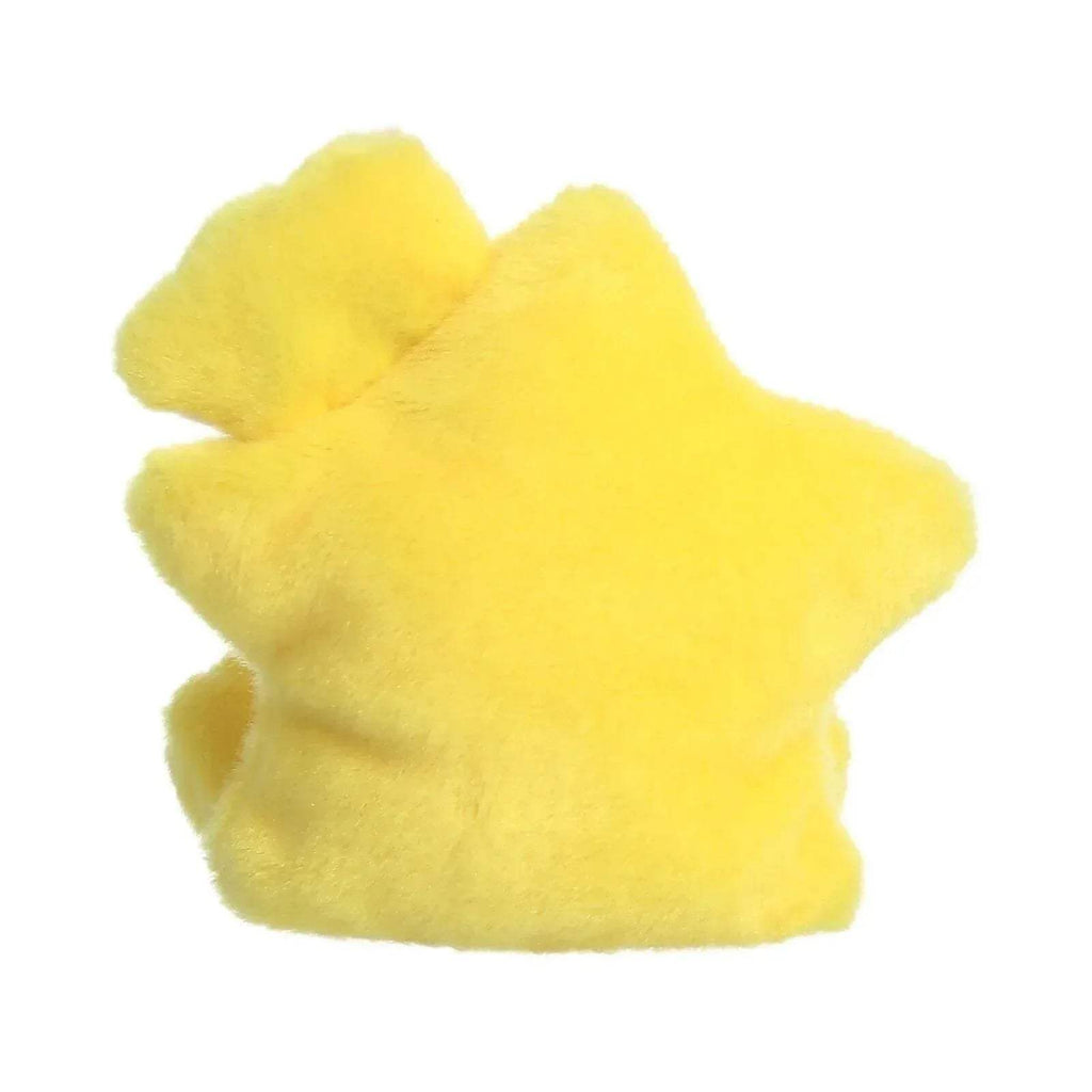 Yellow plush star soft toy, angled back view with fluffy pastel cloud tail