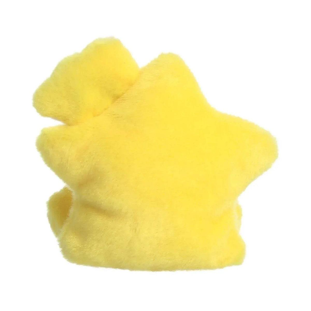 Yellow plush star soft toy, angled back view with fluffy pastel cloud tail